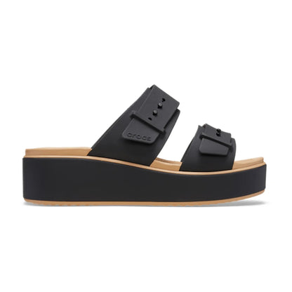 Brooklyn Buckle Low Wedge Matte Wrap Sandal - Black/Cashew
