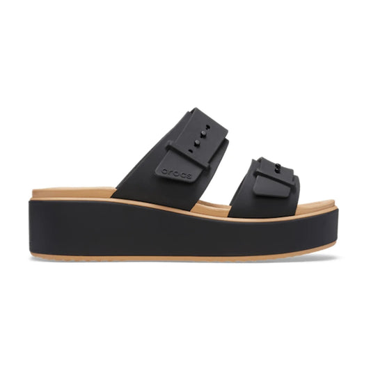 Brooklyn Buckle Low Wedge Matte Wrap Sandal - Black/Cashew